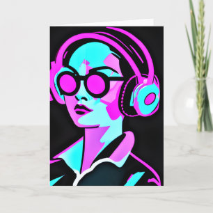 Have a Fun Summer   AI Art Cool Lady in Headphones Card