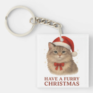 Have a Furry Christmas Cute Santa Siberian Kitten Key Ring