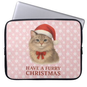 Have a Furry Christmas Cute Santa Siberian Kitten Laptop Sleeve