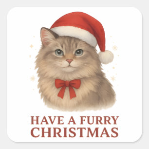 Have a Furry Christmas Cute Santa Siberian Kitten Square Sticker