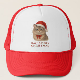 Have a Furry Christmas Cute Santa Siberian Kitten Trucker Hat
