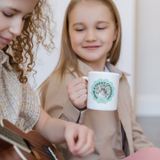 Have a great caturday! Turquoise custom cat photo Coffee Mug (Creator Uploaded)