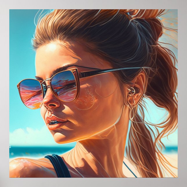Have a Great Summer | Beautiful Woman at Beach Poster (Front)
