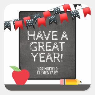 Have a Great Year Red and Black Chalkboard Square Sticker
