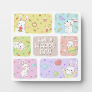 Have A Happy Day: Cute Bunny Illustration Plaque