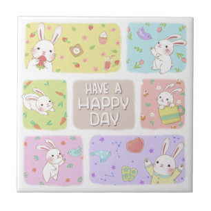 Have A Happy Day: Cute Bunny Illustration Tile