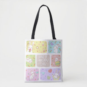 Have A Happy Day: Cute Bunny Illustration Tote Bag