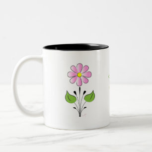 Have a Happy Day Green Type with Pink Flower Two-Tone Coffee Mug