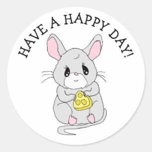 Have a Happy Day Little Mouse with Cheese Classic Round Sticker