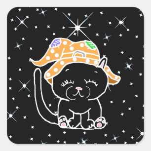 Have a Happy Halloween Cute Black Cat Square Sticker