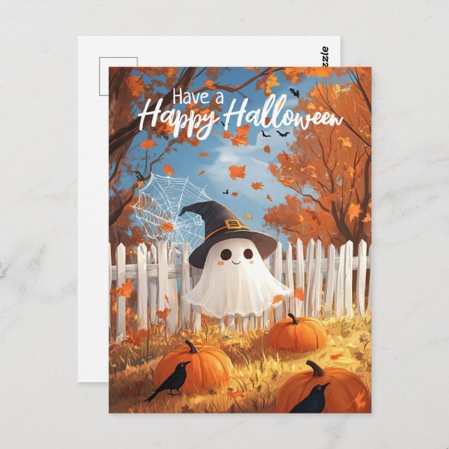 Have a Happy Halloween Cute Ghost Postcard (Front/Back)