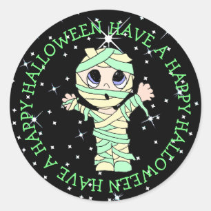 Have a Happy Halloween Cute Mummy Classic Round Sticker