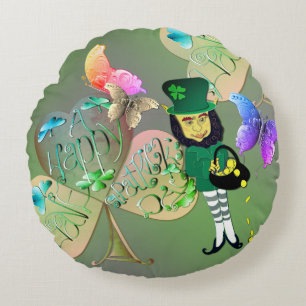 "Have a Happy St. Patrick's Day!" Leprechaun  Round Cushion