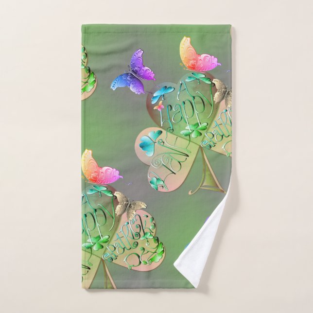 "Have a Happy St. Patrick's" Shamrocks Bath Towel Set (Hand Towel)