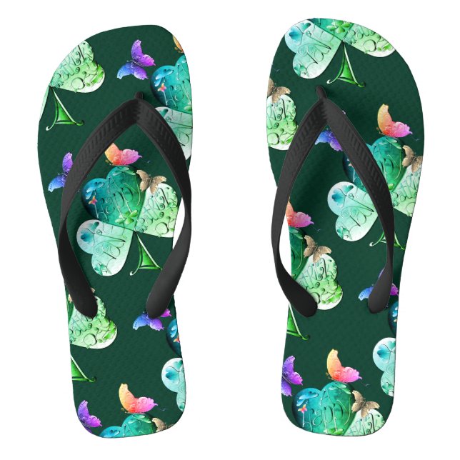 "Have a Happy St. Patrick's" Shamrocks  Flip Flops (Footbed)
