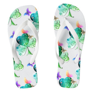 "Have a Happy St. Patrick's" Shamrocks White Flip Flops