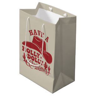 Have A Holly Dolly Funny Christmas Cowboy Hat Xmas Medium Gift Bag