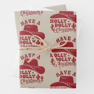 Have A Holly Dolly Funny Christmas Cowboy Hat Xmas Wrapping Paper Sheet