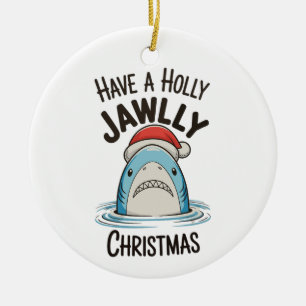 Have A Holly Jawlly Christmas Shark Santa Hat Ceramic Tree Decoration