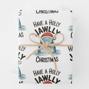 Have A Holly Jawlly Christmas Shark Santa Hat Wrapping Paper Sheet