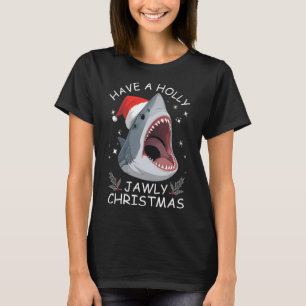 Have A Holly Jawly Christmas Funny Shark Santa Hat T-Shirt