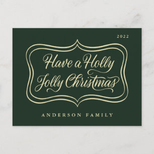 Have a Holly Jolly Christmas Classic Gold Frame Holiday Postcard