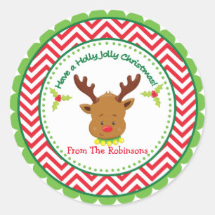 Have a Holly Jolly Christmas Cute Reindeer Classic Round Sticker