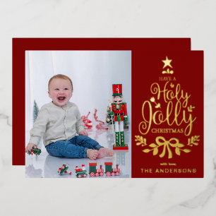 Have A Holly Jolly Christmas Editable Color Photo  Foil Holiday Card