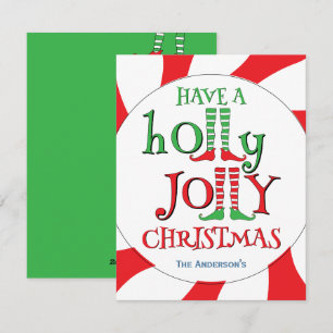 Have A Holly Jolly Christmas Peppermint Swirl Elf  Holiday Card