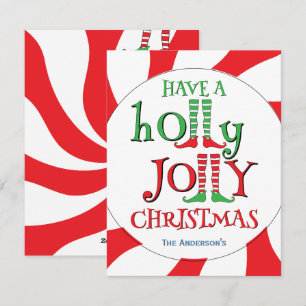 Have a Holly Jolly Christmas! Peppermint Swirl Elf Holiday Card