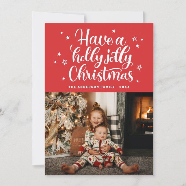 Have a holly jolly Christmas. Red cute script Holiday Card (Front)