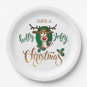 Have A Holly Jolly Christmas Reindeer   Holidays Paper Plate