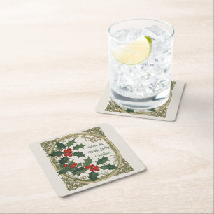 Have A Holly Jolly Christmas Vintage Vibe Square Paper Coaster