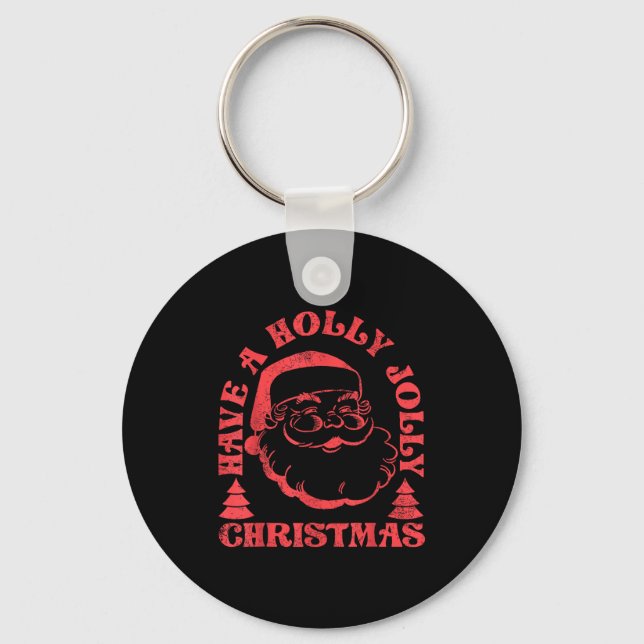Have A Holly Xmas Jolly Santa Claus Christmas Paja Key Ring (Front)