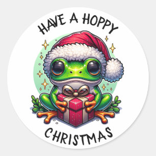 Have a Hoppy Christmas   Frog Pun Classic Round Sticker