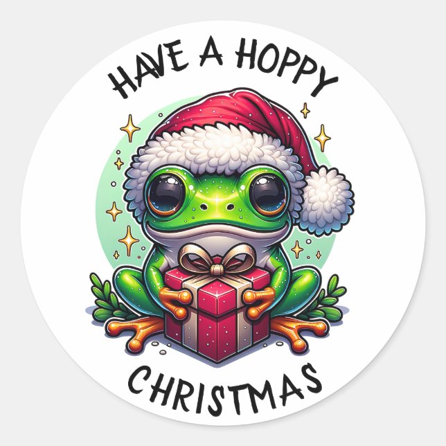 Have a Hoppy Christmas | Frog Pun Classic Round Sticker (Front)