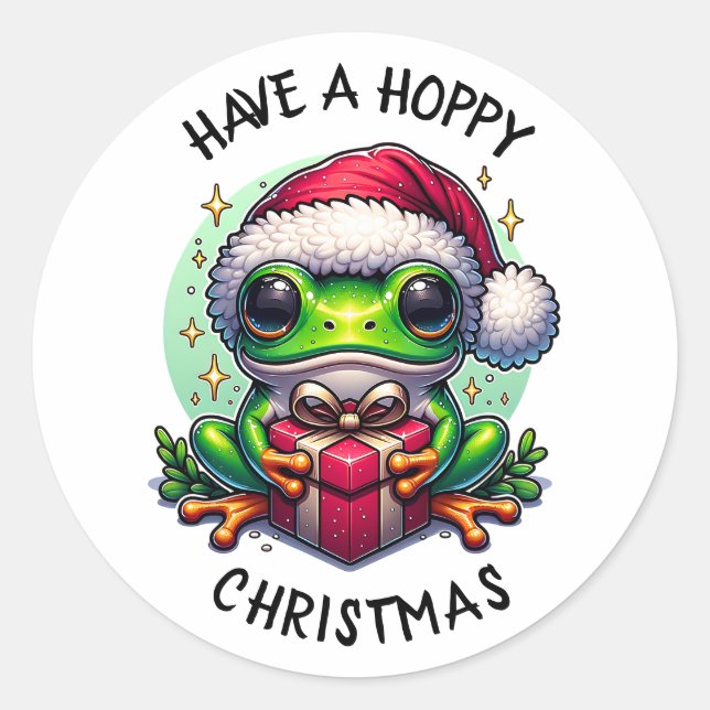 Have a Hoppy Christmas | Frog Pun Classic Round Sticker (Front)