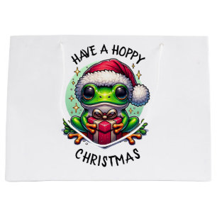 Have a Hoppy Christmas   Frog Pun Large Gift Bag