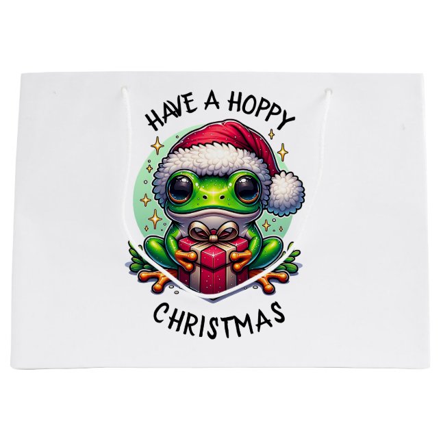 Have a Hoppy Christmas | Frog Pun Large Gift Bag (Front)