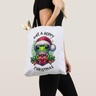Have a Hoppy Christmas Frog Pun Tote Bag