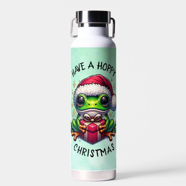 Have a Hoppy Christmas | Frog Pun Water Bottle (Front)