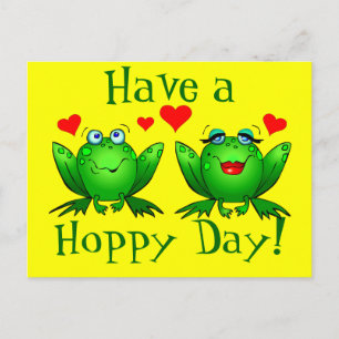 Have a Hoppy Day Cartoon Frogs Happy Yellow Postcard