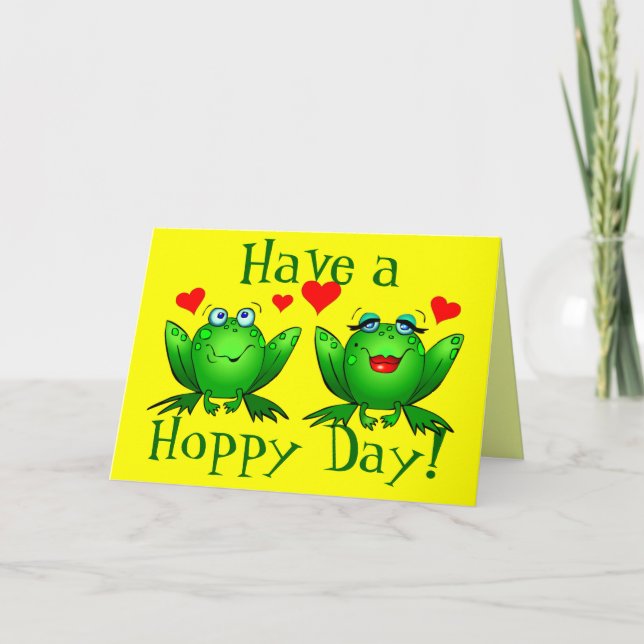 Have a Hoppy Day Cute Cartoon Frogs Card (Front)
