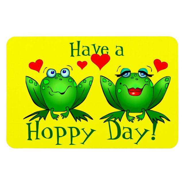 Have a Hoppy Day Cute Cartoon Frogs Magnet (Horizontal)