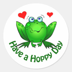 Have a Hoppy Day Cute Green Frog w Hearts Classic Round Sticker