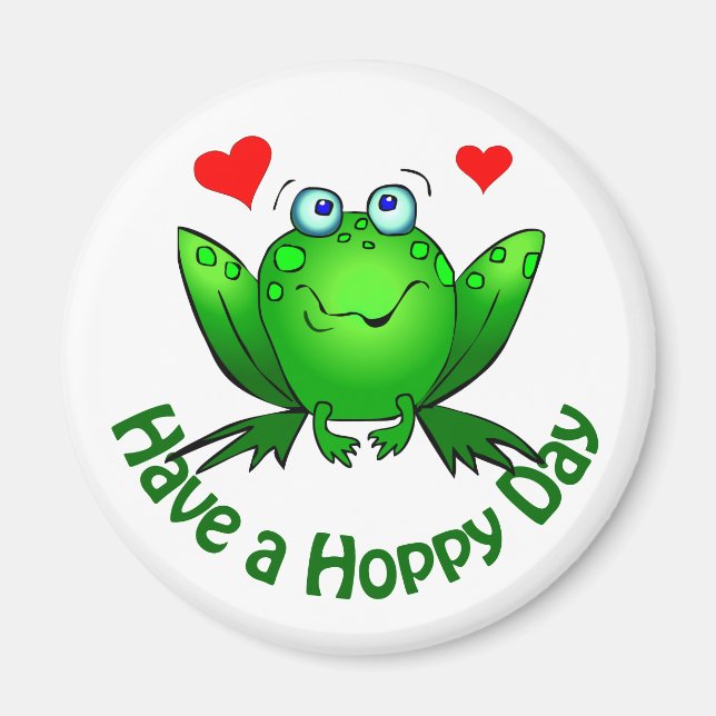 Have a Hoppy Day Cute Green Frog w Hearts Magnet (Front)