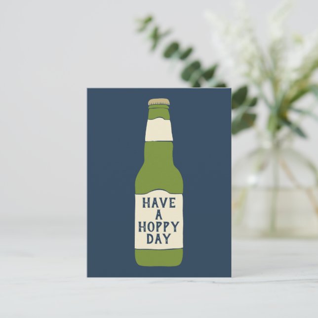 Have a Hoppy Day Green Beer Bottle Postcard (Standing Front)