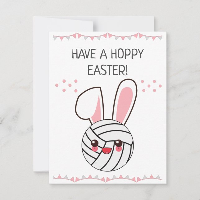 Have a Hoppy Easter Kawaii Volleyball Ball Bunny Holiday Card (Front)