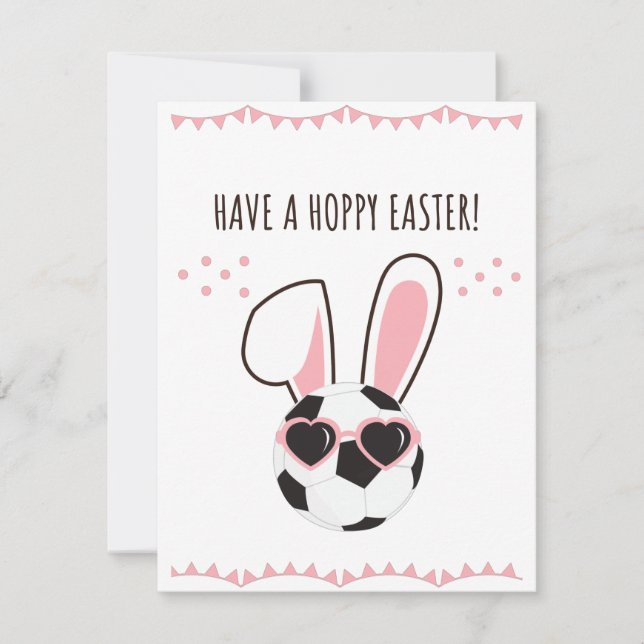 Have a Hoppy Easter Soccer Ball Bunny Cute Rabbit Holiday Card (Front)
