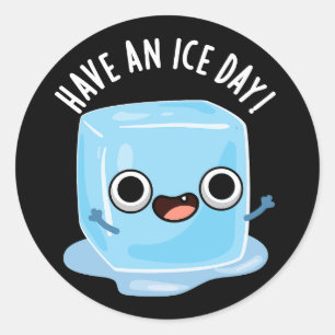 Have A Ice Day Funny Ice Cube Pun Dark BG Classic Round Sticker